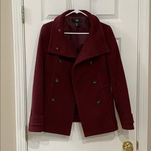 H&M Burgundy Pea Coat - size 6